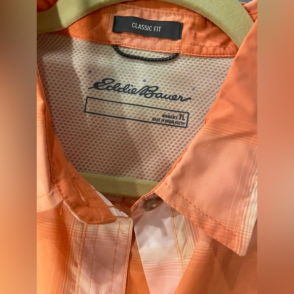 Eddie Bauer Size LT Orange Coral Vented Short Sleeve Button Down Hiking Shirt - Picture 11 of 14